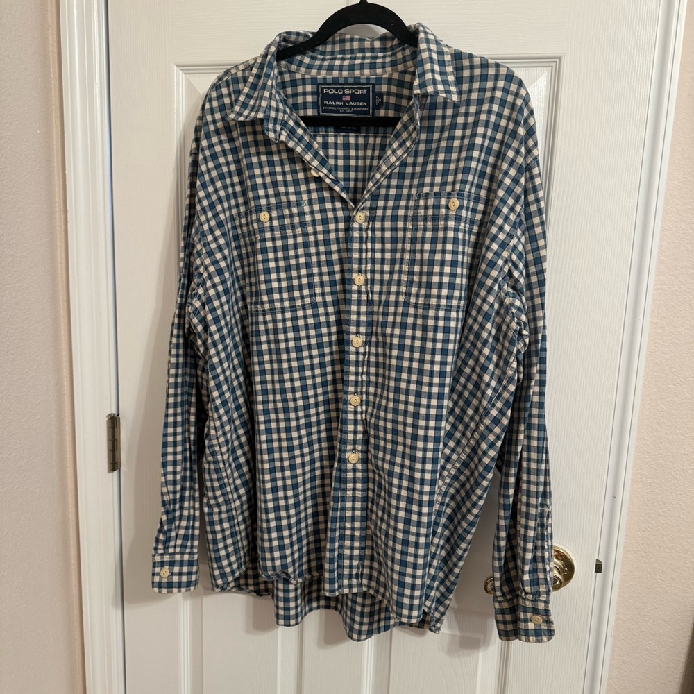 Polo Sport by Ralph Lauren Blue and White Casual Button Down Shirt